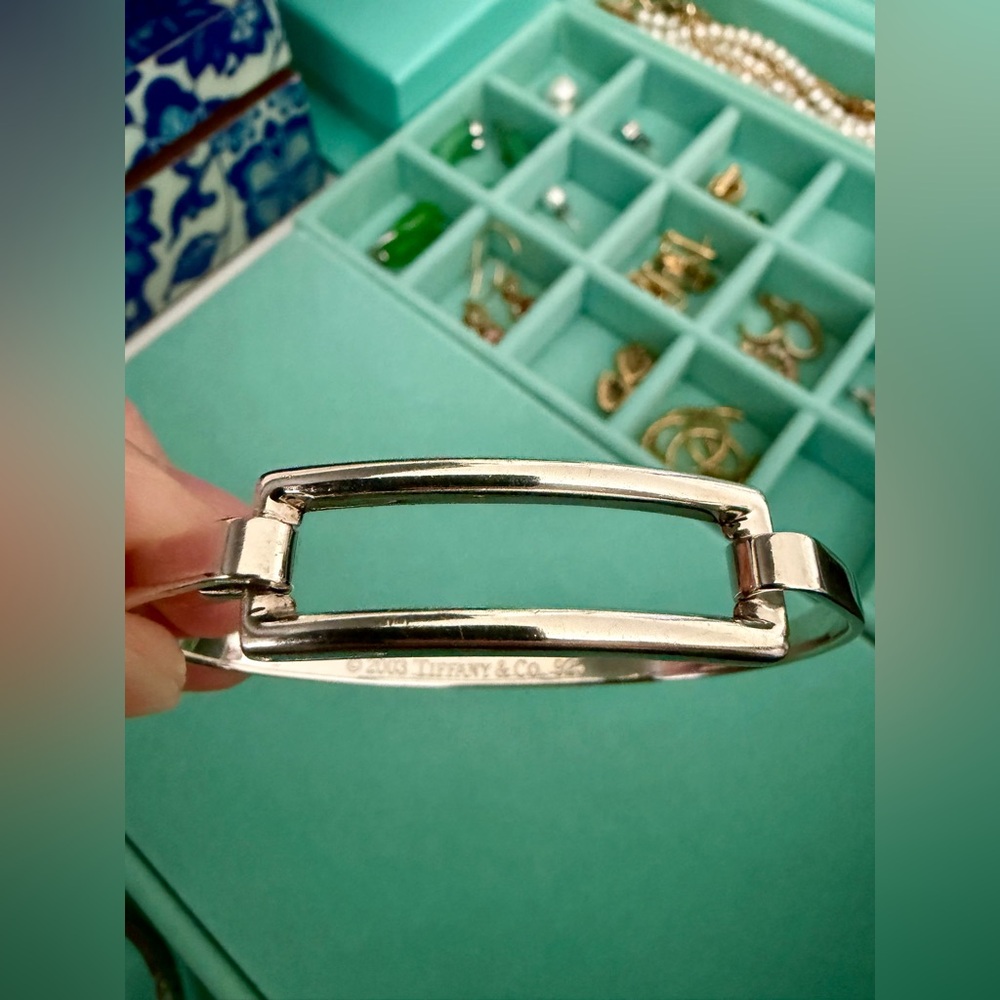 Tiffany & Co. 2003 Open Rectangle Bangle Bracelet 925 Sterling Silver - Picture 11 of 13